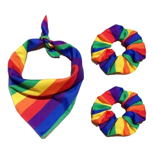 2 Regenbogen-Haargummis, 1 Regenbogen-Schal, Mädchen-Haargummi, Mädchen-Pferdeschwanz-Haargummi, Dekoratives Mädchen-Haargummi von SLAXJNE