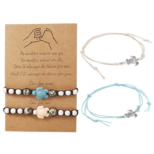 2 Stück Schildkröten-Armbänder, 2 Stück Schildkröten-Fußkettchen, Geflochtene Verstellarmbänder, Hanfseil-Fußkettchen, Sommer-Strandurlaub-Schmuck, Paar- Und Freundschaftsschmuckketten von SLAXJNE