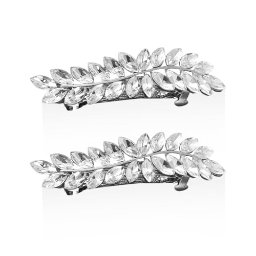 2 Stück Strass-Blatt-Haarnadeln, Kreative Haar-Accessoires, Elegante Haar-Accessoires, Damen-Haar-Accessoires, Hochzeits-Haar-Accessoires, Passende Accessoires (Silber) von SLAXJNE