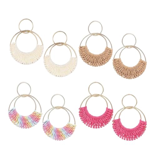 4 Paar Damen-Ohrringe, Boho-Ohrringe, Geflochtene Ohrringe, Strand-Ohrringe, Doppel-Creolen, Bekleidungszubehör 4 Paar Damen-Ohrringe, Boho-Ohrringe, Geflochtene Ohrringe, Strand-Ohrringe, Doppel-Creolen, Bekleidungszubehör von SLAXJNE