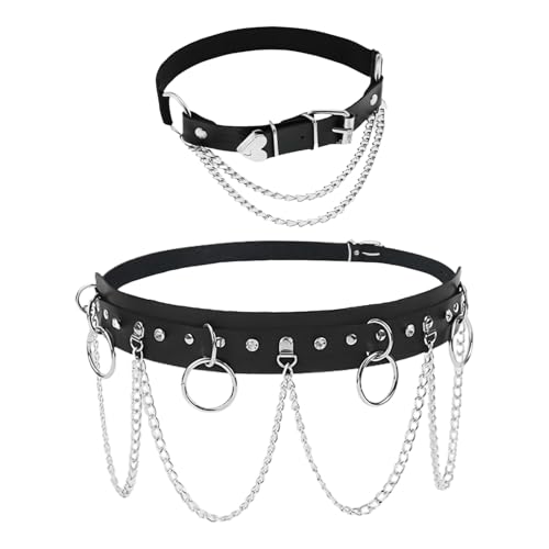 SLAXJNE 1 Damengürtel, 1 Love Tail Clip-Kragen, Gothic-Bekleidungsgürtel, Damen-Kettengürtel, Punk-Stil-Gürtel von SLAXJNE