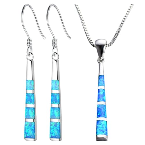 SLAXJNE 1 Paar Trapezförmige Tropfenohrringe Und 1 Kleine Rechteckige Halskette, Blauer Schmuck Für Frauen, Retro-Modeohrringe, Personalisierte Ohrringe, Bekleidungsaccessoires von SLAXJNE