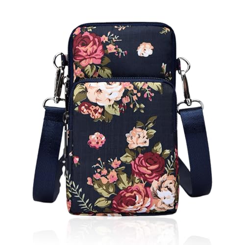 SLAXJNE Damen Handytasche, Handytasche mit Blumenmuster, Multifunktions-Umhängetasche, Wasserdicht, Schmutzabweisend, Schwarz, 17 x 9 cm, 1 Stück von SLAXJNE