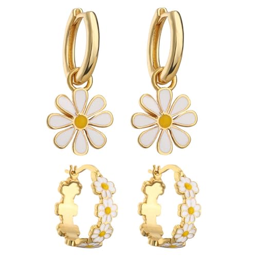 SLAXJNE 2 Paar Gänseblümchen-Ohrringe, Gänseblümchen-Ohrringe, Blumenohrringe Für Frauen, Blumenschmuck, Süße Ohrringe von SLAXJNE