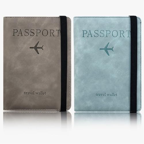 SLAXJNE 2 Stück Reisepass-Lederhülle, Reisepass-Kartenhalter, Reisepass-Schutzhülle, Tragbare Reisepass-Brieftasche, Gummiband-Reisepasshülle von SLAXJNE