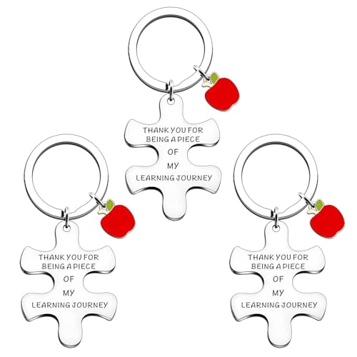 SLAXJNE 3 Stück Schlüsselanhänger, Puzzle-Anhänger-Schlüsselanhänger, Apfel-Anhänger-Schlüsselanhänger, Lehrer-Schlüsselanhänger, Schlüsselanhänger-Geschenk von SLAXJNE