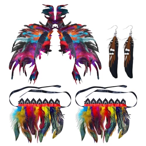 SLAXJNE 3-Teiliges Party-Anziehset, Federarmbänder Für Frauen, Anziehschals Für Frauen, Festival-Outfit-Set von SLAXJNE