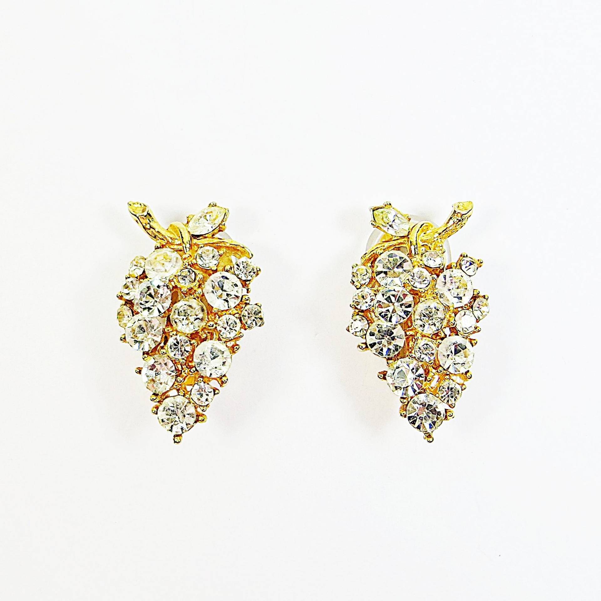 1980Er Jahre Ohrclips, Fabelhafte Vintage Funkelnde Goldfarbene Kristall Strass Ohrclips in Hervorragendem Zustand 1980Er Jahre Ohrclips, Fabelhafte Vintage Funkelnde Goldfarbene Kristall Strass Ohrclips in Hervorragendem Zustand von SLCDesignsUK