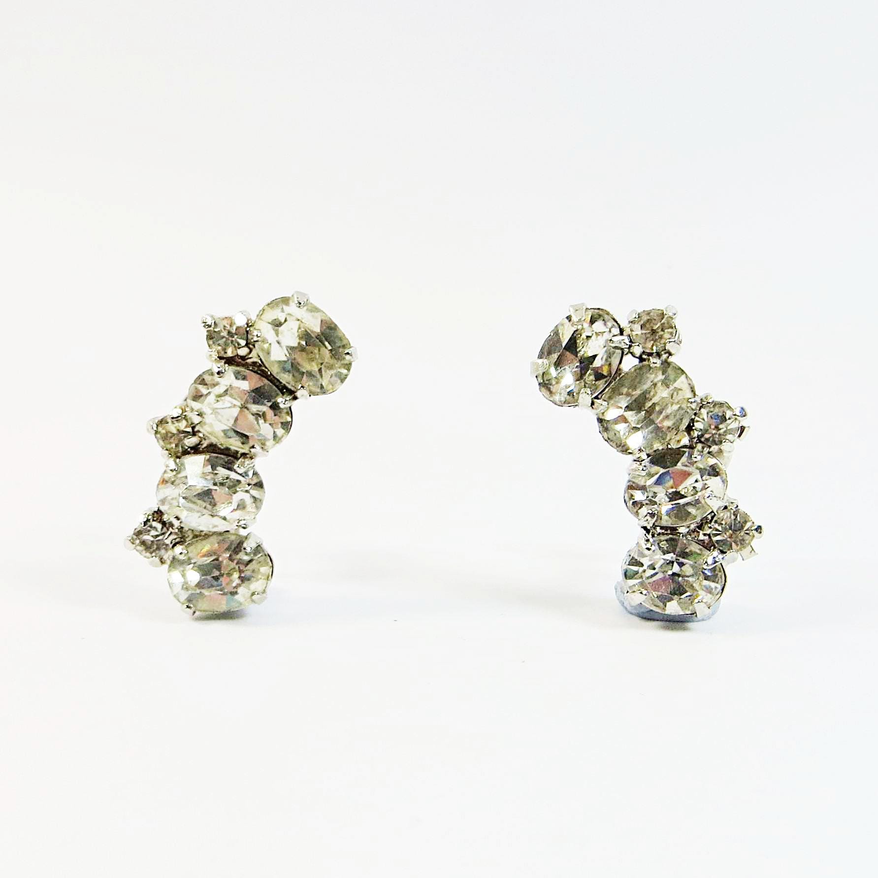 1980S Ohrhänger Silberfarbene Ohrringe Mit Strass, Nicht Durchbohrt, Vintage 1980S Ohrhänger Silberfarbene Ohrringe Mit Strass, Nicht Durchbohrt, Vintage von SLCDesignsUK