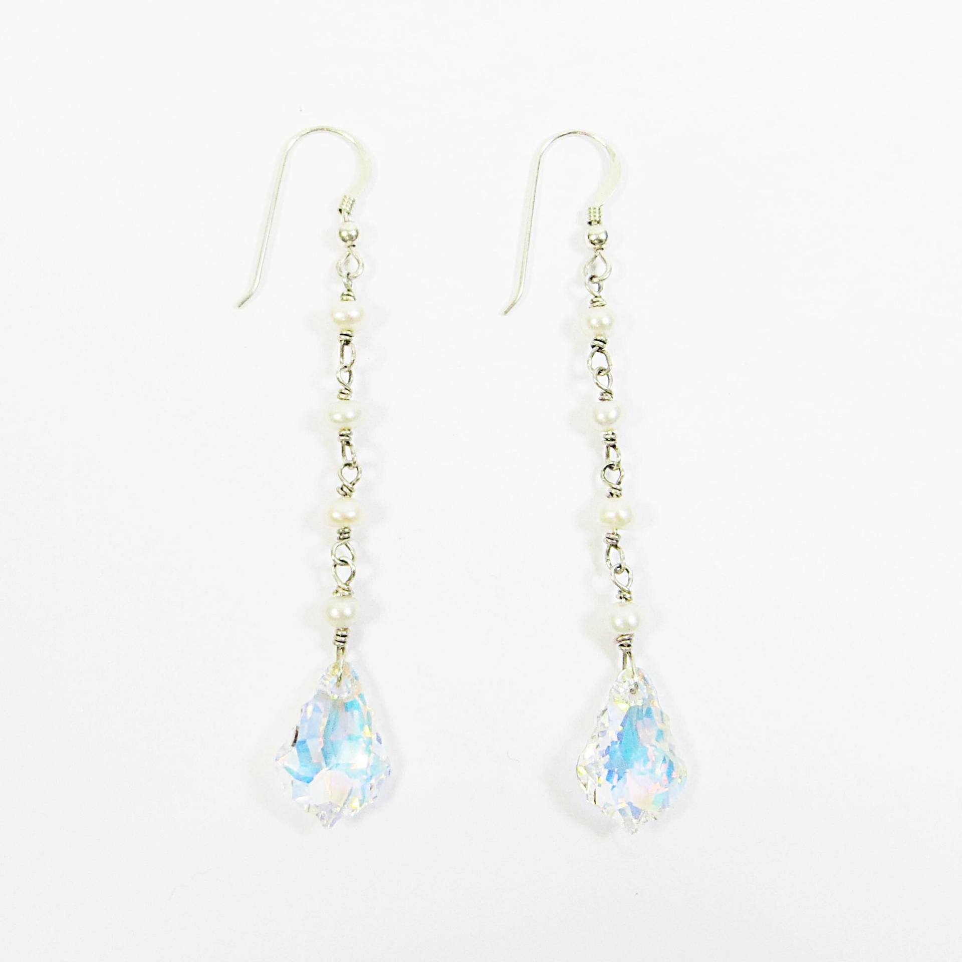 Swarovski Kristall & Perlen Ohrringe Sterling Silber, Handgemachte Baumeln Swarovski Kristall & Perlen Ohrringe Sterling Silber, Handgemachte Baumeln von SLCDesignsUK