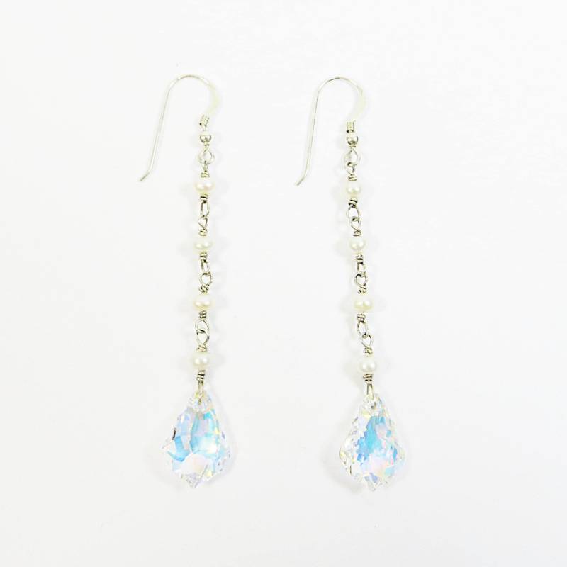 Swarovski Kristall & Perlen Ohrringe Sterling Silber, Handgemachte Baumeln Swarovski Kristall & Perlen Ohrringe Sterling Silber, Handgemachte Baumeln von SLCDesignsUK