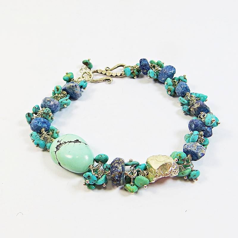 Türkis Und Silber Armband Mit Sterling Silber, Wirewrapped Blau Sodalith Stein Wunderschönen Nugget von SLCDesignsUK