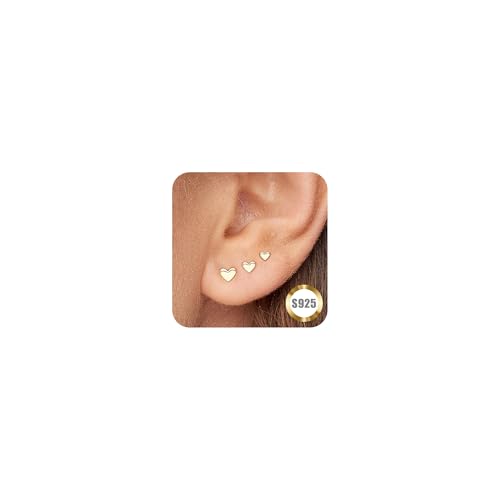 3 Paare 14K Gold Bolzenohrringe für Frauen Hypoallergene 925 Sterling Silber Post Zierzweigs Silberknorpel Tragus Ohrringe Stapel Set Trendy Small Diamond Heart Multipler Piercing -Schmuck für Männer von SLCHJX