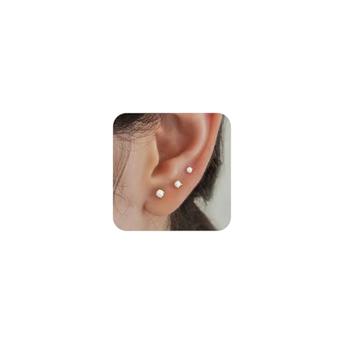 3 Paare 14K Gold Bolzenohrringe für Frauen Hypoallergene 925 Sterling Silber Post Zierzweigs Silberknorpel Tragus Ohrringe Stapel Set Trendy Small Diamond Heart Multipler Piercing -Schmuck für Männer von SLCHJX