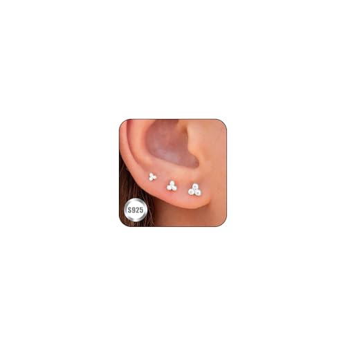 3 Paare 14K Gold Bolzenohrringe für Frauen Hypoallergene 925 Sterling Silber Post Zierzweigs Silberknorpel Tragus Ohrringe Stapel Set Trendy Small Diamond Heart Multipler Piercing -Schmuck für Männer von SLCHJX
