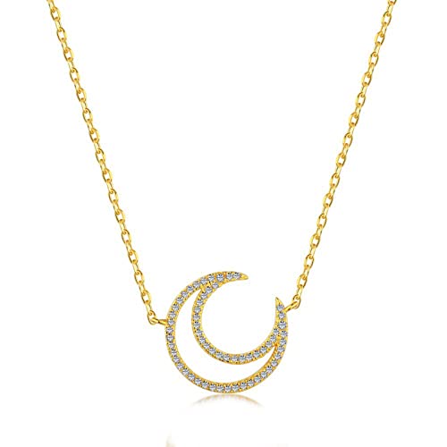 925 Silber Halskette Damen Zirkonmondform Halskette Mode Schmuck Crescent Schlüsselbein Kette Party Accessoires-Gold von SLCHJX
