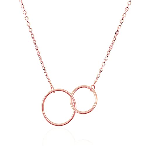925 Silber Halskette Damen elegant einfache Anhänger Doppelkreisform Halskette Mode Silberschmuck Halskette-Rose Gold von SLCHJX