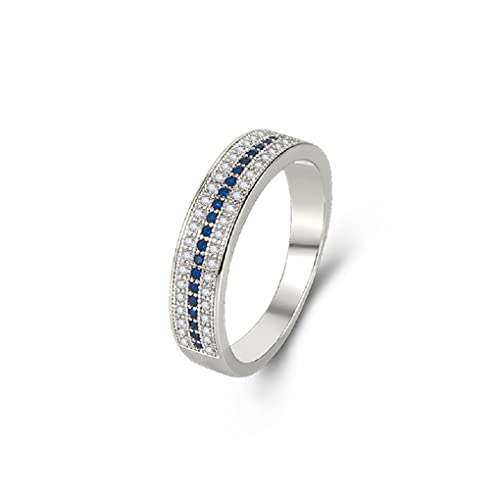 925 Sterling Silber Blau und Weiß geschaffener Saphirring Kubische Zirkonia Diamond Stapelbare Ewigkeit Jubiläumszeit Ringband für Frauen von SLCHJX