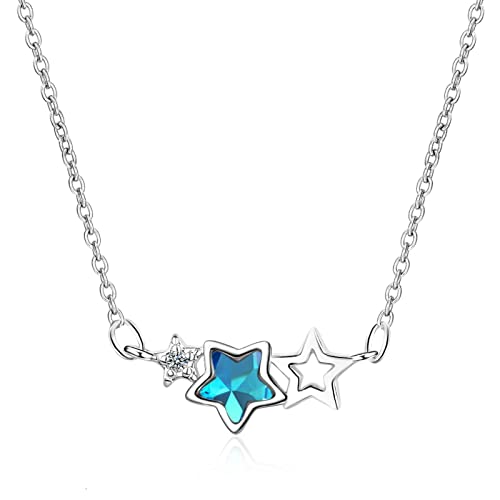 925 Sterling Silber Blue Crystal Star Zirkonia 925 Sterling Silber Halskette für Frauen Schlüsselbein Kette Fein Schmuck Geschenk von SLCHJX