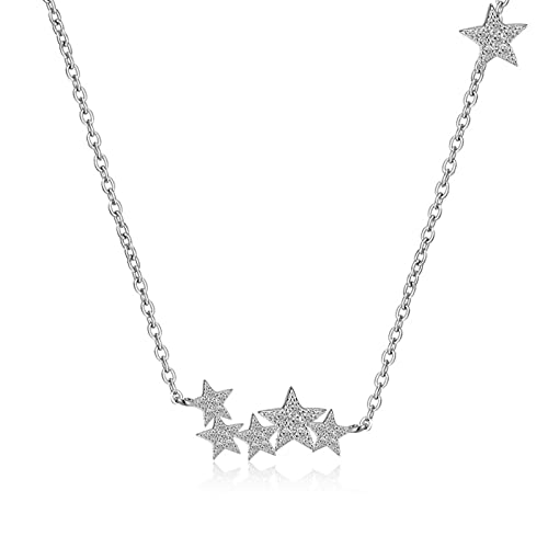 925 Sterling Silber Schmuck Kristallsterne funkelnde Halsketten Anhänger Statement Halskette für Frauen Geschenk von SLCHJX