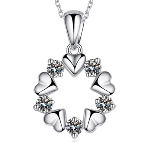 925 Sterling Silber Schmuck Liebes Herz Zirkonia Blume Anhänger Halskette für Frauen Geschenk 45 cm Kette Halskragen Geschenk von SLCHJX