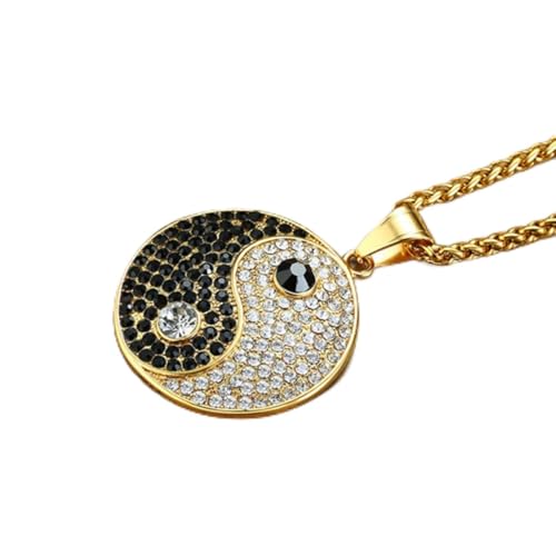 Black Clear Cz Stones Bagua Yingyang Anhänger Goldton Titanstahl Halsketten für Männer Halskette Schmuck Geschenke von SLCHJX