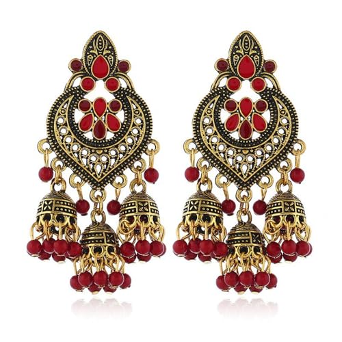 Chandellier Jhumka Statement Dangle Ohrringe für Frauen Vintage Large Blumenball Perle Quaste Tassel Drop baumeln von SLCHJX