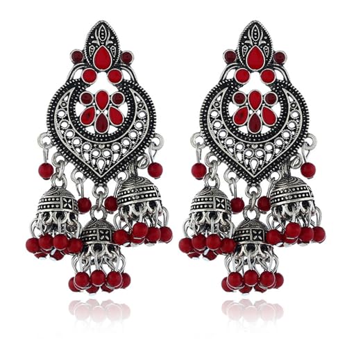 Chandellier Jhumka Statement Dangle Ohrringe für Frauen Vintage Large Blumenball Perle Quaste Tassel Drop baumeln von SLCHJX