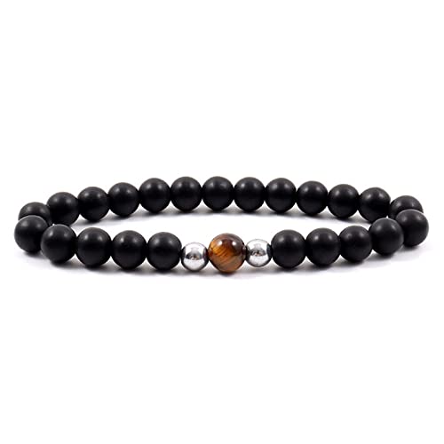 Charm Schmuck Edelsteinarmband, Perlen Armbänder natürliche gelbe Tiger Augenstein mattes schwarze Onyx Perlen Armreifen Elastische Kristallarmband Reiki Kristallschmuck für Männer Frauen von SLCHJX