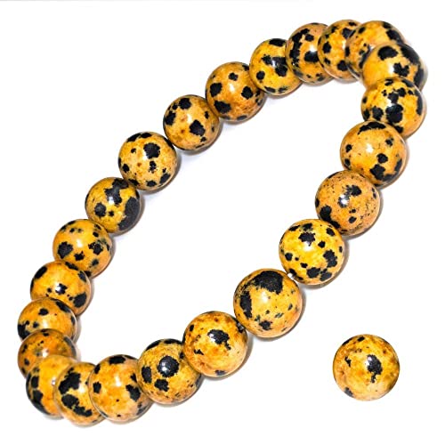 Charm Schmuck Edelsteinarmband, Perlen Armbänder natürliche runde gelbe gesprenkelte Steinperlen Bänker Elastic Crystal Armband Mode Kristallschmuck für Männer Frauen von SLCHJX