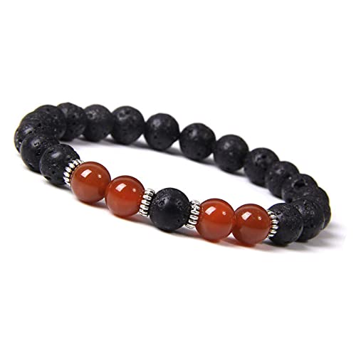Charm Schmuck Edelsteinarmband, Perlenarmbänder natürliche rote Achat schwarze Lava Steinperlen Bänker Elastizität Kristallarmband Mode Kristallschmuck für Männer Frauen von SLCHJX