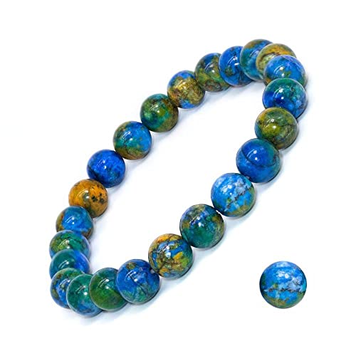 Charm Schmuck Edelsteinarmband, Perlenarmbänder natürliche runde blaue Cyan -Steinperlen Bänker Elastizitätkristallarmband Fashion Kristallschmuck für Männer Frauen (Größe: 10 mm) von SLCHJX