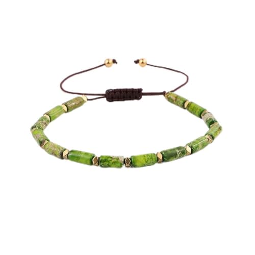 Charm Schmuck Edelsteinarmband, geflochtene Armbänder natürliche grüne Kaiser Zylindrische Steinperlen Armreifen braun einstellbare Kristallarmband Mode Kristallschmuck für Männer Frauen von SLCHJX