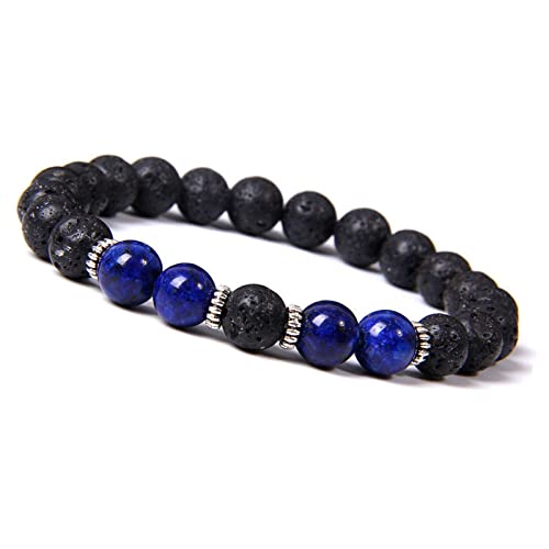Charme Schmuck Perlen Armbänder, Perlenarmbänder natürliche Lapis Lazuli Schwarze Lava Steinperlen Armreifen Elastizität Kristallarmband Mode Kristallschmuck für Männer Frauen von SLCHJX