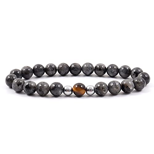 Charme Schmuck Perlen Armbänder, Perlenarmbänder natürliche Tiger Augensteingrau gesprenkelte Steinperlen Bangles Elastic Crystal Armband Reiki Kristallschmuck für Männer Frauen von SLCHJX