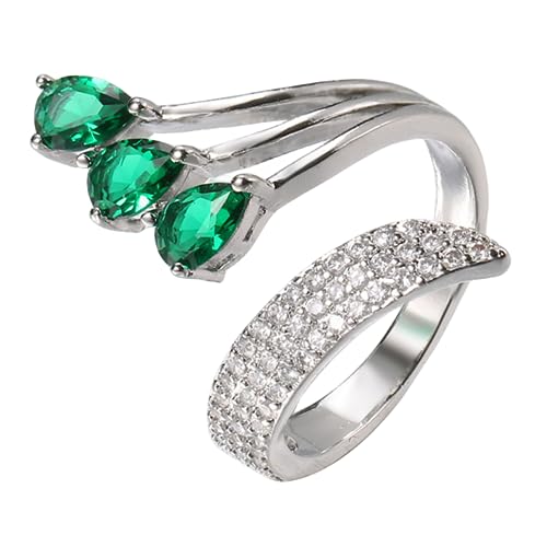 Cwzzws geschichtete grüne Ehering für Frauen versilberte verlexte Pfauenflügel Statement Stapel Open Wrap Finger Ringe Komfort Fit Fashion Delikates Geburtstag Weihnachtsfeier Schmuck Geschenk für von SLCHJX