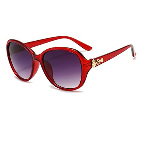 Damen-Sonnenbrille, rund, großer Rahmen, klassischer Stil, UV-Schutz, Schildpatt-Sonnenbrille für Damen und Herren, Roter Rahmen, doppelte graue Flocken, Einheitsgröße Damen-Sonnenbrille, rund, großer Rahmen, klassischer Stil, UV-Schutz, Schildpatt-Sonnenbrille für Damen und Herren, Roter Rahmen, doppelte graue Flocken, Einheitsgröße von SLCHJX