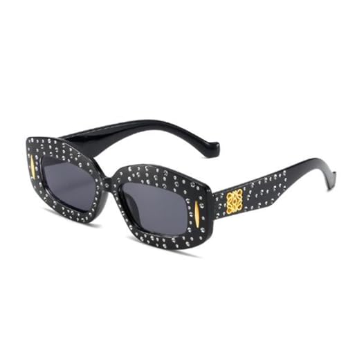 Diamantbeschichtete Sonnenbrille für Damen, quadratisch, funkelnd, Sternen-Sonnenbrille, modisch zu tragen mit Hip-Hop-Brille, Hellschwarzgraue Flocken, Einheitsgröße Diamantbeschichtete Sonnenbrille für Damen, quadratisch, funkelnd, Sternen-Sonnenbrille, modisch zu tragen mit Hip-Hop-Brille, Hellschwarzgraue Flocken, Einheitsgröße von SLCHJX