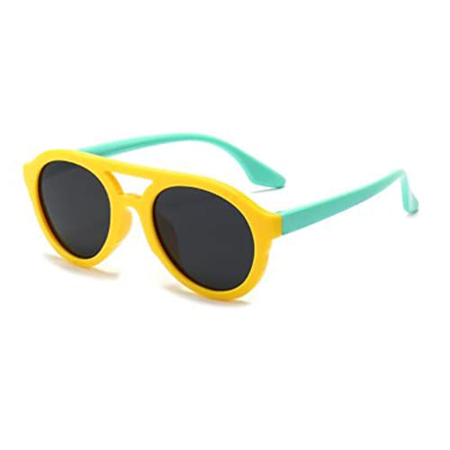 Doppelnasenbrücke Silikon Kinder Polarisierte Brille UV400 Runde Sonnenbrille Anti-UV Sonnenbrille (Grüner Rahmen, Rosa Beine), Gelb, Grün von SLCHJX