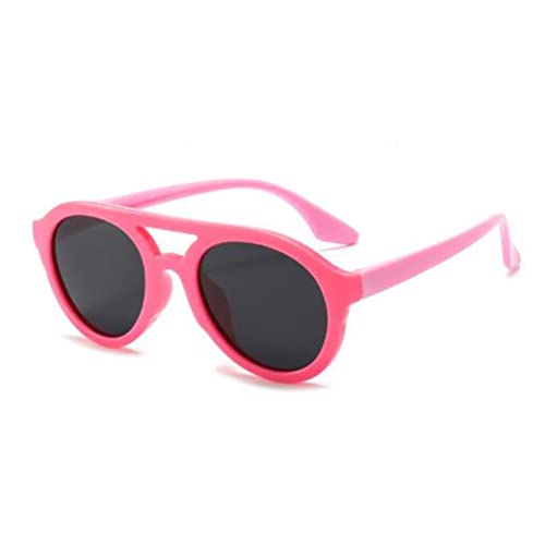 Doppelnasenbrücke Silikon Kinder Polarisierte Brille UV400 Runde Sonnenbrille Anti-UV Sonnenbrille (Grüner Rahmen, Rosa Beine), Magentafarbener Rahmen, rosa Beine von SLCHJX