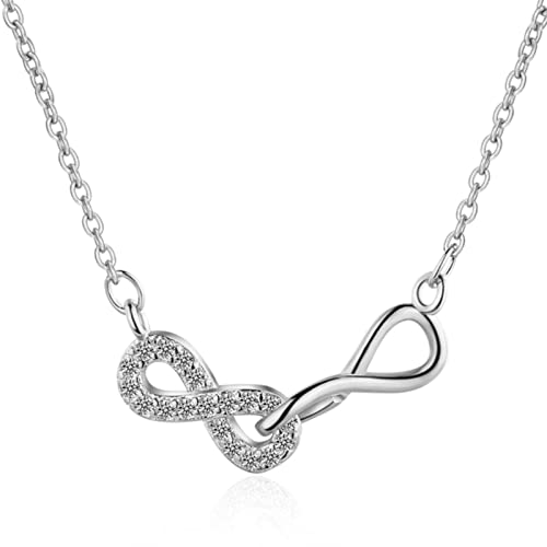 Doppelzahl Infinity Interlock Clavicle Kurz Halskette 925 Sterling Silber Anhänger Halskette für Frauen Unendliche Halskette Geschenk von SLCHJX