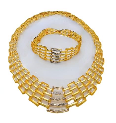 Dubai Schmuck für Frauen Dubai Gold Schmuck Set afrikanische indische Hochzeitsbraut Frau Geschenkkette Armband Ohrringe Frauenring Schmuck (B) von SLCHJX