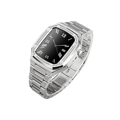 Edelstahl Watch Metal Lünette Band für Band 9 8 7 6 5 4 SE 3 2 Serie 44mm 45mm Uhr ersetzen Upgrade des Metallbandmodifizierungssatzes, 45MM, A von SLCHJX