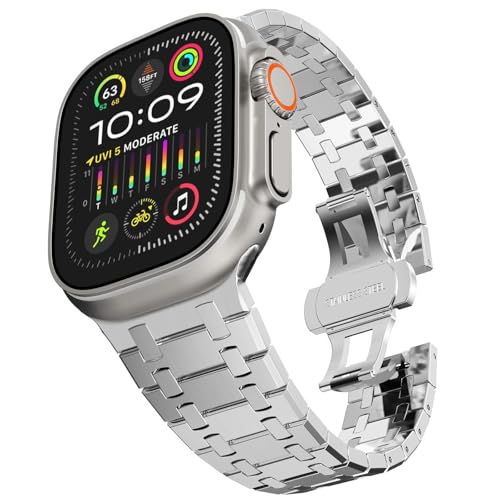 Edelstahlband für Ultra 2 Band 49 mm 45 mm 44 mm 42 mm, Metallgurt mit Faltverschluss für Serie 9 8 7 6 5 4 3 2 1 Ultra/Ultra 2 Männer von SLCHJX