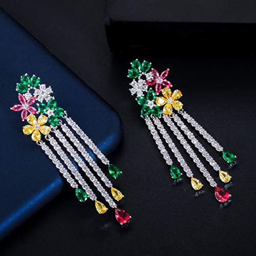 Funkelnde kubische Zirkonia ags lange Blume Quasten Drop Hochzeit Ohrringe für Frauen Partykleid Schmuck Schmuck von SLCHJX