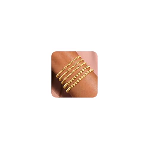 Gold Armbänder für Frauen Perlenarmband 18K Gold plattiert Stretch Armband Stapel Stapelbares Kugellarmband Set Nicht -Anmut von SLCHJX