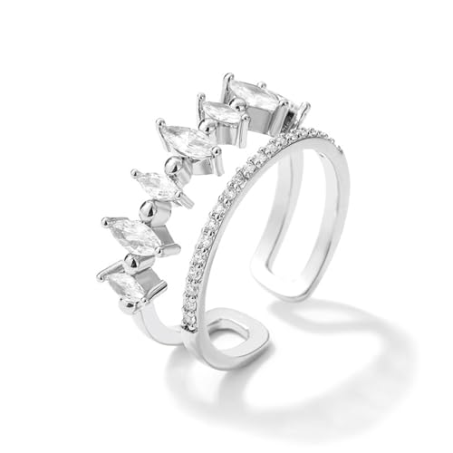 Ins Style Grüne weiße Zirkon Doppelschichtringe für Frauen Gold Silber Verstellbarer Ring -Verlobungsfeier Trendy Schmuck von SLCHJX