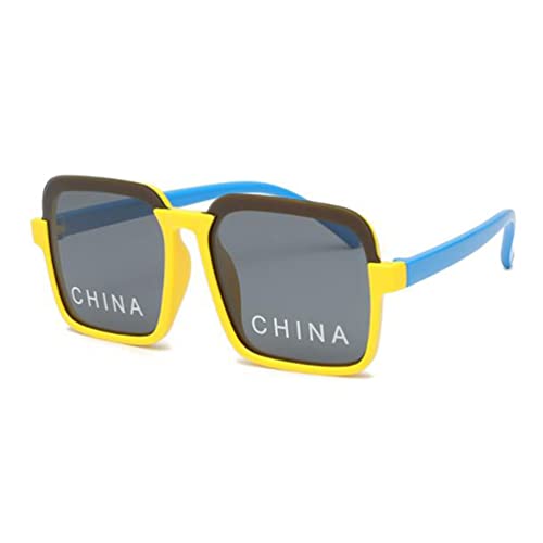 Kinder Polarisierte Brille UV400 Anti-Ultraviolett Sonnenbrille Quadratisch Großer Rahmen Kinderbrille (Blauer Rahmen, Gelbe Beine), Gelb, Blau von SLCHJX