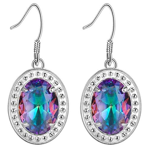 Klassische Regenbogenmystiker Topaz Drop Ohrring 925 Ohrringe für Frauen Hochzeit Engagement Geschenk von SLCHJX