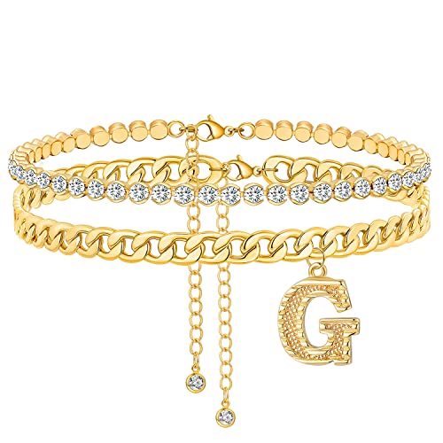 Knöchelarmbänder für Frauen 14K Gold plattiert anfängliche Fußkettchen -Kette Ketten -Knöchel -Tennis Cuban Link Sachal verstellbare Danity -Kette Buchstabe SKKET SOMMER JUDELY GEFEN von SLCHJX